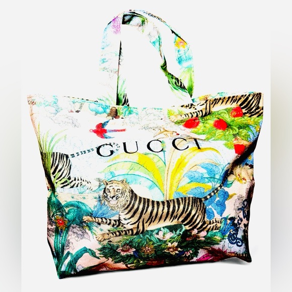 Gucci Garden Canvas Eco Tote Bag Tiger & Floral Print - Picture 2 of 10